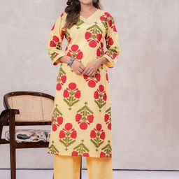VASUPRADA Women Floral Printed Regular Mirror Work Pure Cotton Kurta with Palazzos-38