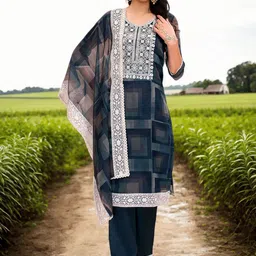 Anouk Women Embroidered Regular Thread Work Kurta with Pyjamas & With Dupatta image 3