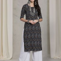 7Threads Women Ethnic Motifs Printed Thread Work Floral Crepe Kurta-image-64