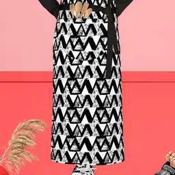 ArtzFolio Black & White Printed Cotton Waist Apron-image-65