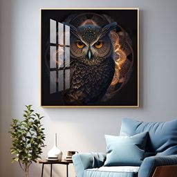 THE NEXT DECOR Enchanted Owl Glass Finish Square Wall Art-image-70