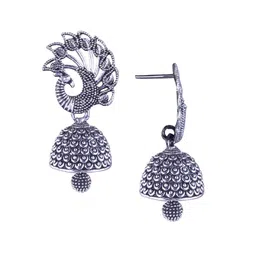 DIVASTRI Set Of 5 Silver-Plated Artificial Beaded Dome Shaped Oxidised Jhumkas image 4
