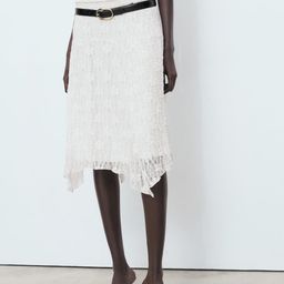 MANGO Floral Self-Design Mid-Rise Asymmetric Lace Midi A-Line Skirt-picture-23
