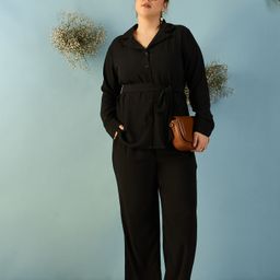 KIBO CURVE Plus Size Shirt Collar Top With Trousers-image-70