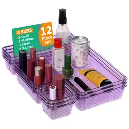 Kuber Industries Purple & Transparent 12 Pieces Makeup Organisers-54