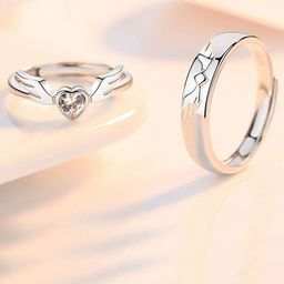 kazare Set Of 2 Rhodium-Plated Stone Studded Couple Finger Rings-8