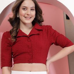 BEING NAUGHTY Women Self Design Self Design Shirt Style Crop Top-image-83