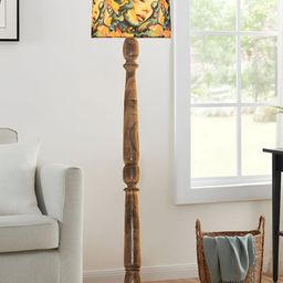 Decorcity Yellow & Brown Printed Wooden Cylindrical FloorLamps-48
