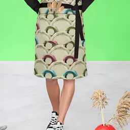 ArtzFolio Fluffy Circles D1 Green & Blue Printed Cotton Waist To Knee Apron-42