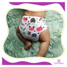 Bembika Cloth Diaper with 5 Layered Bamboo Insert Kitty Print - Multicolor image 2