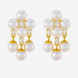 Kushal's Fashion Jewellery Gold-Plated Pearls And Zircon Floral Shaped Drop Earrings-picture-45