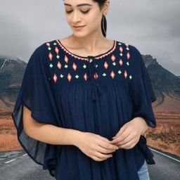 OOTPTAANG Ethnic Motifs Tie-Up Neck Peplum Top-picture-24