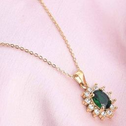 PALMONAS 18K Gold-Plated Stainless Steel Sapphire & Diamond Studded Halo Pendant Chain-image-59