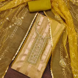 SHADOW & SAINING Floral Embroidered Beads And Stones Organza Unstitched Dress Material-image-93