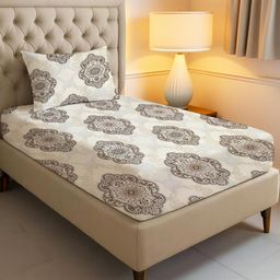 IVAZA Unisex Grey Floral Cotton 140 TC Single Bedsheet with 1 Pillow Covers-image-85
