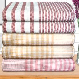 Athom Living Maroon & Yellow 5 Pieces Striped Cotton 210 GSM Bath Towels-image-40