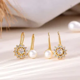 Silvermerc Designs Gold Plated Classic Pearl American Diamond Studs-13