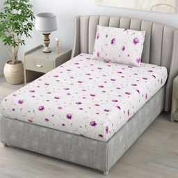 BOMBAY DYEING Purple & White Floral 104 TC Single Bedsheet with 1 Pillow Covers-image-17
