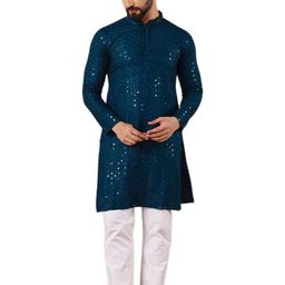 SQS Embellished Sequinned Mandarin Collar Straight Kurta-image-90