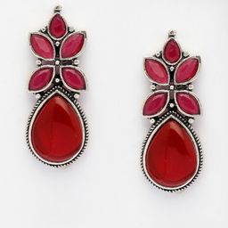 Anouk Silver Plated Artificial Stones Studded Teardrop Shaped Drop Earrings image 3