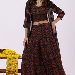 W Floral Printed Shoulder Strap Top With Palazzo And Shrug-picture-8