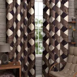 213 cm (7 ft) Polyester Semi Transparent Door Curtain (Pack Of 2) (Printed, Brown)-image-61