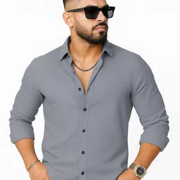 KHUSHI CREATION Textured Spread Collar Long Sleeves Crinkled Regular Fit Casual Shirt-picture-1