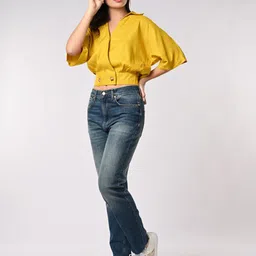 IZEL Women Shirt Collar Solid Top-image-11