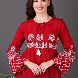 NeeraFashion Print Tie-Up Neck Bell Sleeve Empire Top-picture-11