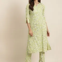 YASH GALLERY Women Floral Printed Regular Gotta Patti Kurta with Trousers-17