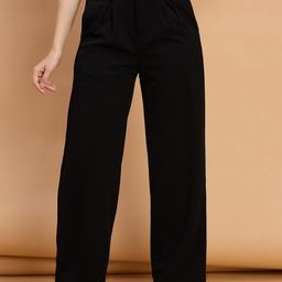 Roadster Women Black High-Waist Formal Pleated Trousers with Wide Legs-picture-44