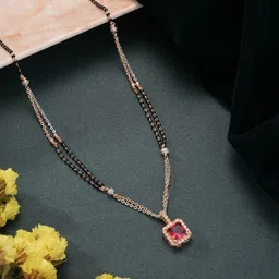 Aadvik Designs Gold-Plated Artificial Stones Studded & Beaded Mangalsutra-4