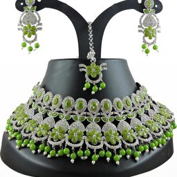 VATSALYA creation Women Green Silver-Plated Jewellery Set-19