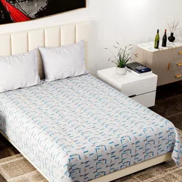 Aura White & Blue King Bedsheet with 2 Pillow Covers-image-60