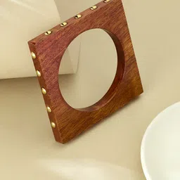 ATIBELLE Gold-Plated Square-Round Shaped Wooden Bangle-18