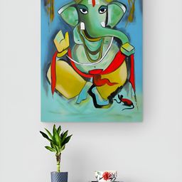 Tushaco Handicrafts Green & Blue 1 Piece Canvas Religious Wall Paintings-33