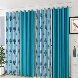 aadi traders Sky Blue Polyester Floral and Solid 5ft Semisheer Eyelet Window Curtains (4Pcs)-picture-16