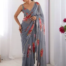 Moda Rapido Floral Poly Georgette Designer Block Print Saree-picture-11