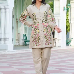Kaftanize Embroidered Shirt Collar Neck Top With Trousers Co-Ords-picture-16