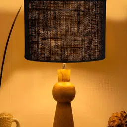 Devansh Black Wood Traditional Cylindrical Shaped Table Lamp-picture-48