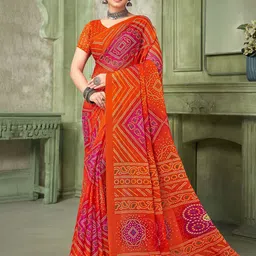 THE FASHION ATTIRE Orange Geometric Print Bandhani Chiffon Saree-picture-40