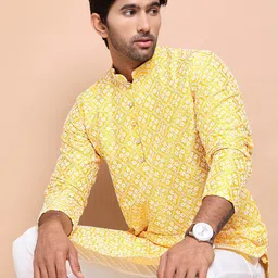 Anouk Men Floral Embroidered Regular Chikankari Kurta with Pyjamas-image-26