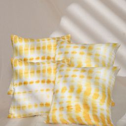 SLEEPY THREADS Yellow & Off White 4 Pieces Printed Cotton Square Cushion Covers-image-82