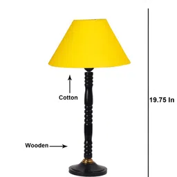 Devansh Yellow & Black Wooden Contemporary Frustum Shaped Table Lamp-picture-9