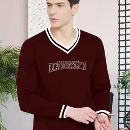THE BEETEL HOUSE Men Striped V-Neck Monochrome Applique T-shirt-picture-25