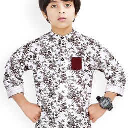 MADE IN THE SHADE Boys Floral Printed Band Collar Cotton Straight Kurta-47