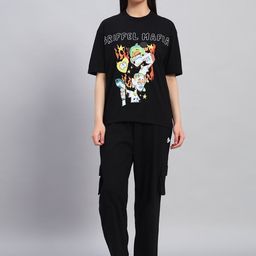 GRIFFEL Printed Oversized-Fit Pure Cotton T-Shirt & Track Pants Co-Ord Set-picture-17