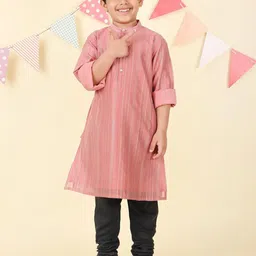 Fabindia Boys Woven Design Mandarin Collar Cotton Silk Thread Work Kurta-17