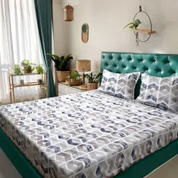 HOSTA HOMES Grey & White Geometric 300 TC King Bedsheet with 2 Pillow Covers-image-73