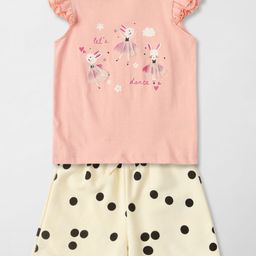 Nauti Nati Girls Printed Round Neck Short Sleeves Pure Cotton Top With Shorts-image-88